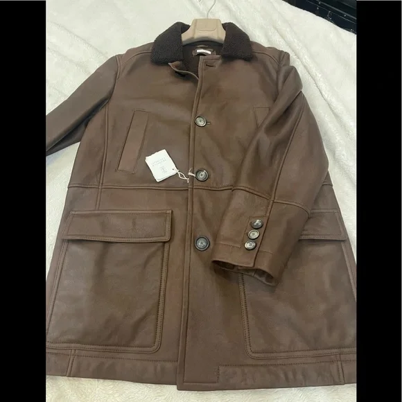 Brunello Cucinelli Mens Shearling Leather Brown Jacket Sz M - Picture 3 of 12